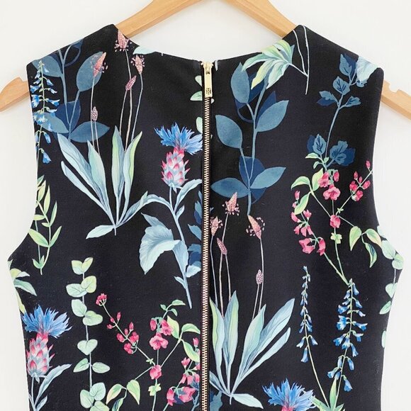 Tommy Hilfiger Sleeveless Dark Floral Sheath Dress Size 4 Party Asymmetric Hem - Picture 6 of 14